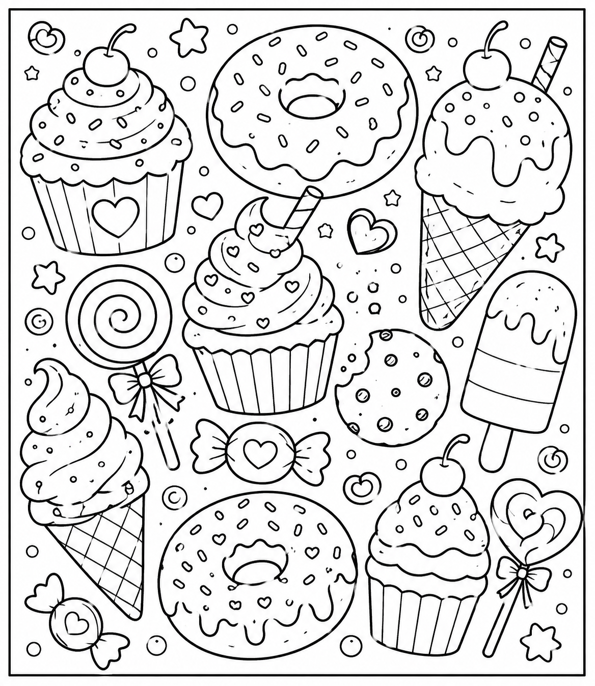 Kawaii Dessert Collage Coloring Page